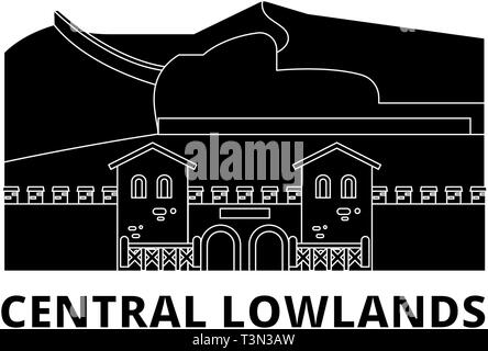 Germany, Central Lowlands flat travel skyline set. Germany, Central Lowlands black city vector illustration, symbol, travel sights, landmarks. Stock Vector