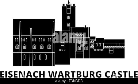 Germany, Eisenach Wartburg Castle flat travel skyline set. Germany, Eisenach Wartburg Castle black city vector illustration, symbol, travel sights Stock Vector