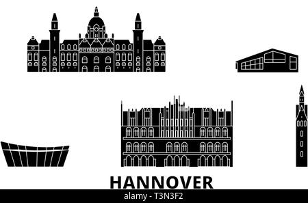 Germany, Hannover flat travel skyline set. Germany, Hannover black city vector illustration, symbol, travel sights, landmarks. Stock Vector