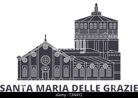 Italy, Santa Maria Delle Grazie flat travel skyline set. Italy, Santa Maria Delle Grazie black city vector illustration, symbol, travel sights Stock Vector