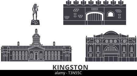 Jamaica, Kingston flat travel skyline set. Jamaica, Kingston black city vector illustration, symbol, travel sights, landmarks. Stock Vector