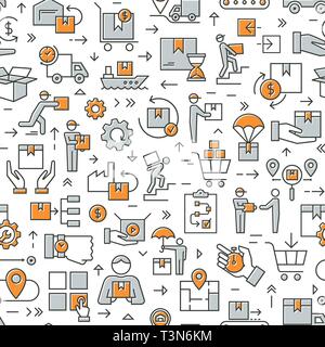 Seamless colorful pattern delivery logistic in flat style. Vector icons for web, infographic or print. Stock Vector