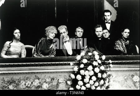 Sofia Coppola, Diane Keaton, Al Pacino, George Hamilton, John Savage, Don Novello, Andy Garcia, and Talia Shire in the movie The Godfather Part III, 1990 Stock Photo