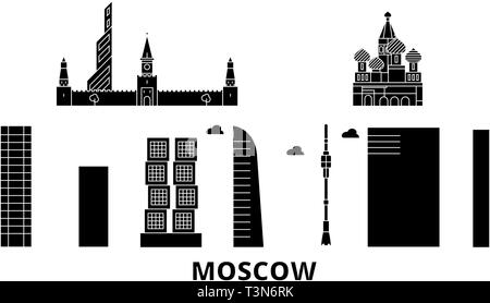 Russia, Moscow City flat travel skyline set. Russia, Moscow City black city vector illustration, symbol, travel sights, landmarks. Stock Vector
