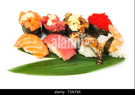 Sushi set of rolls isolated on white Stock Photo