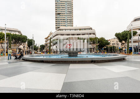 Israel, Tel Aviv-Yafo - 29 March 2019: The new Kikar Dizengoff square - Agams Fire and Water fountain is not yet fully restored Stock Photo