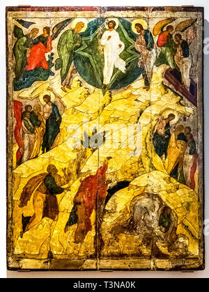 Veliky Novgorod, Russia - August 17, 2017: Antique Russian orthodox icon painted on wooden board. The Transfiguration, 16th century Stock Photo