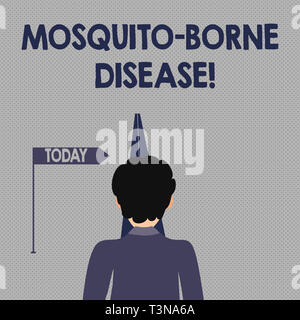 Writing note showing Mosquito Borne Disease. Business concept for illnesses caused parasites transmitted by mosquitoes Man Facing Distance and Blockin Stock Photo