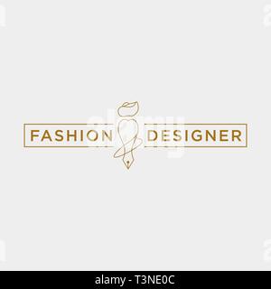 fashion writer or designer in simple line logo template vector illustration icon element - vector Stock Vector