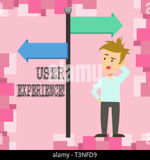 Conceptual hand writing showing User Experience. Concept meaning demonstratings emotions and attitudes about using product system Man Confused with Ro Stock Photo