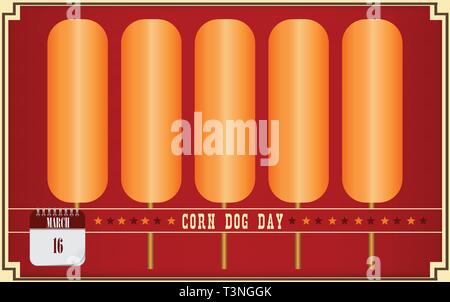 Postcard for Corn Dog Day. Multiple corn dogs Stock Vector