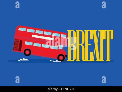 London city bus crashing with brexit word. Brexit concept Stock Vector