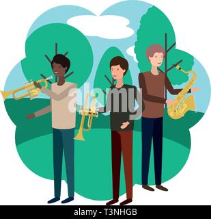 men with musical instruments in landscape Stock Vector Image & Art - Alamy