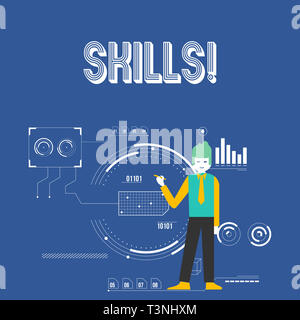Handwriting text Skills. Conceptual photo ability do something very well by nature Man Standing Holding Pen Pointing to Chart Diagram with SEO Process Stock Photo