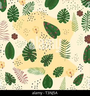 Tropical banner with palm leaves and fern Stock Vector