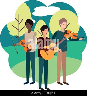 men with musical instruments in landscape Stock Vector Image & Art - Alamy