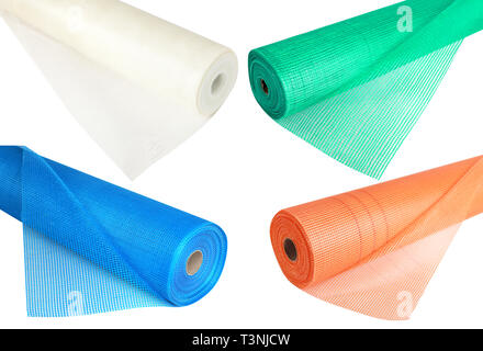 A set of fiberglass netting (reinforcing mesh) rolled up in a roll  for the insulation of walls. Stock Photo