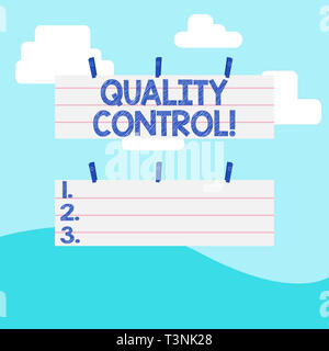 Handwriting text writing Quality Control. Conceptual photo system of maintaining standards in analysisufactured products Two Color Blank Strip Size Li Stock Photo