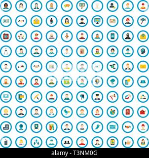 100 social communication icons set, flat style Stock Vector
