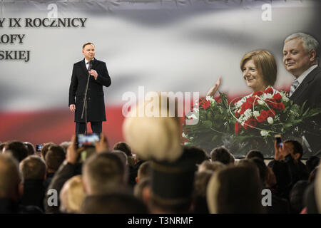 Warsaw, Mazowieckie, Poland. 10th Apr, 2019. President Andrzej Duda is seen speaking during the anniversary. Credit: Attila Husejnow/SOPA Images/ZUMA Wire/Alamy Live News Stock Photo