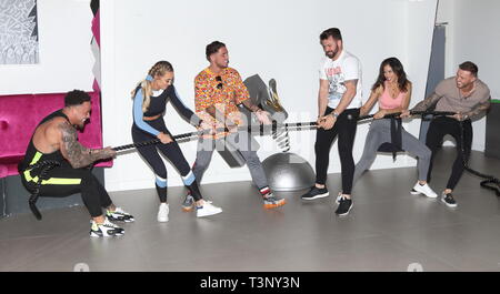 (L to R) Ashley Cain, Georgia Harrison, Stephen Bear, Johnny Bananas, Nany Gonzalez and Kyle Christie from MTV’s brand new series, The Challenge: War Of The Worlds attend press launch at MTV HQ, Hawley Crescent, Camden Stock Photo