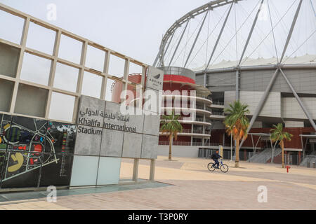 Doha, Qatar. 11th Apr, 2019. A view of Al Khalifa International Stadium completed in 2017, one of 8 venues which will host the FIFA 2022 Word Cup in the Gulf state of Qatar Credit: amer ghazzal/Alamy Live News Stock Photo