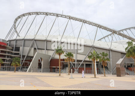 Doha, Qatar. 11th Apr, 2019. A view of Al Khalifa International Stadium completed in 2017, one of 8 venues which will host the FIFA 2022 Word Cup in the Gulf state of Qatar Credit: amer ghazzal/Alamy Live News Stock Photo