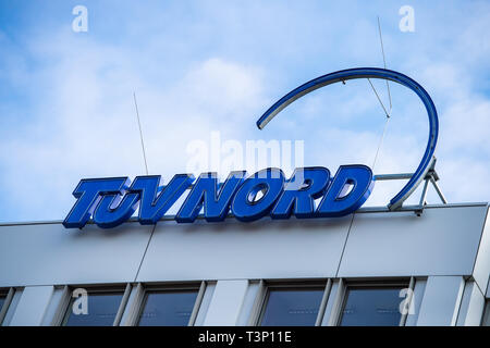 Hannover, Germany. 11th Apr, 2019. The logo of the testing company can be seen at the headquarters of TÜV Nord. The testing company TÜV Nord presents the key figures for the past fiscal year and gives an outlook on the focal points for the current year. Credit: Christophe Gateau/dpa/Alamy Live News Stock Photo