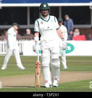 Leicester, UK. 11th Apr, 2019. Hamish Rutherford New Zealand international making his debut for Worcesterhsire during the Specsavers County Championship match between Leicestershire and Worcestershire at Grace Road, Leicester, England on 11 April 2019. Photo by John Mallett. Editorial use only, license required for commercial use. No use in betting, games or a single club/league/player publications. Credit: UK Sports Pics Ltd/Alamy Live News Stock Photo