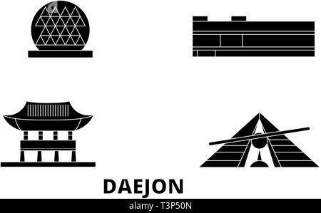 South Korea, Daejon flat travel skyline set. South Korea, Daejon black city vector illustration, symbol, travel sights, landmarks. Stock Vector