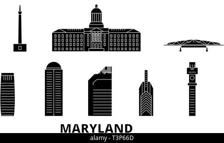 United States, Baltimore flat landmarks vector illustration. United ...