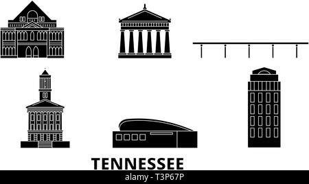 United States, Nashville flat travel skyline set. United States, Nashville black city vector illustration, symbol, travel sights, landmarks. Stock Vector