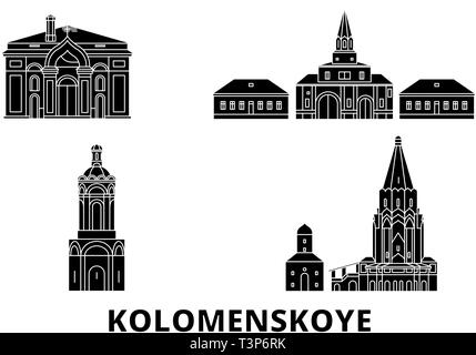 Russia, Kolomenskoye, Church Of The Ascension flat travel skyline set. Russia, Kolomenskoye, Church Of The Ascension black city vector illustration Stock Vector