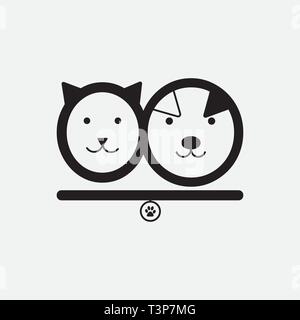 Cat and dog. Pet shop logo template in vector. Animal shelter emblem, label design elements for zoo shop. Stock Vector