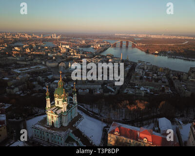 Aerial flyover of Saint Andrew's Church. Stock Photo