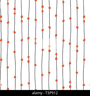 Vertical hand drawn lines and dots seamless vector pattern. Stock Vector