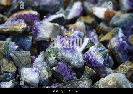 Amethyst crystals as background Stock Photo