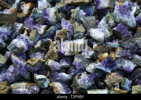 Amethyst crystals as background Stock Photo