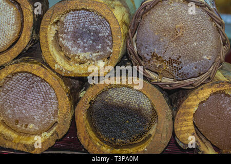 honeycomb from round beehive with sweet honey Stock Photo