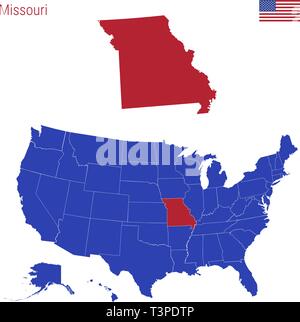 Missouri red highlighted in map of the United States of America Stock ...