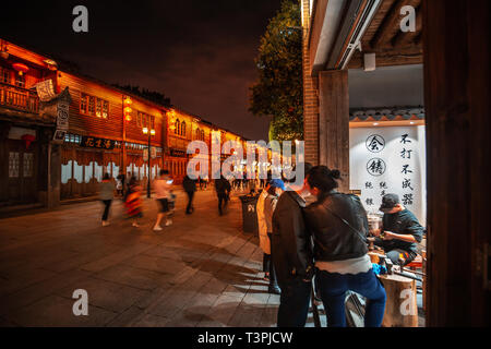 Sanfang Qixiang, Fuzhou, China - April 05, 2019 : Night view of the famous historic and cultural area Sanfang Qixiang (Three Lanes and Seven Alleys) Stock Photo