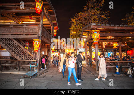 Sanfang Qixiang, Fuzhou, China - April 05, 2019 : Night view of the famous historic and cultural area Sanfang Qixiang (Three Lanes and Seven Alleys) Stock Photo