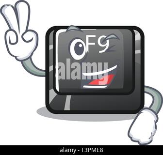 Two finger F9 button installed on cartoon keyboard Stock Vector
