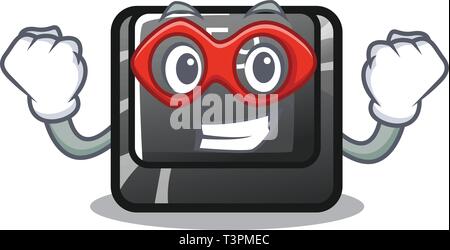 Super hero F9 button installed on cartoon keyboard Stock Vector