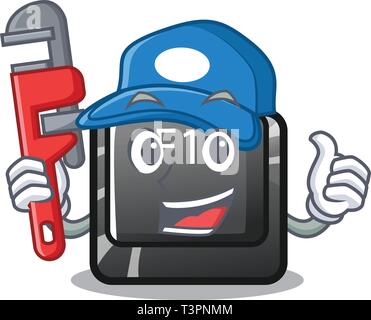Plumber button f11 on a cartoon computer Stock Vector