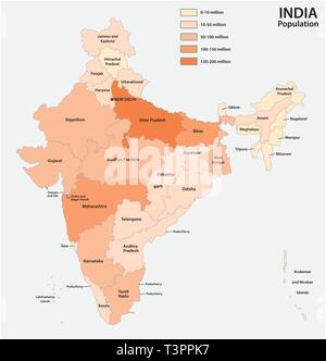 vector population map of the republic of india Stock Vector