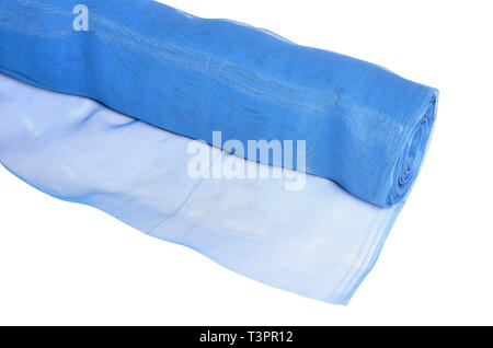 Roll of blue mosquito net isolated on white Stock Photo