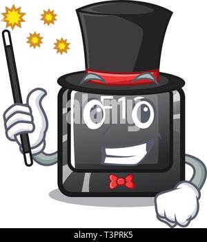 Magician f12 button installed on cartoon computer Stock Vector