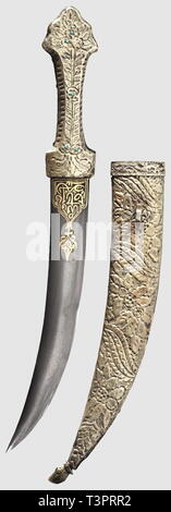 An Ottoman dagger set with coral,mid 19th century Lightly curved,double ...