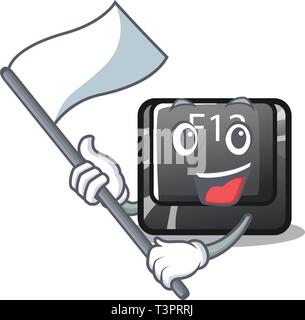 With flag f12 button installed on cartoon computer Stock Vector